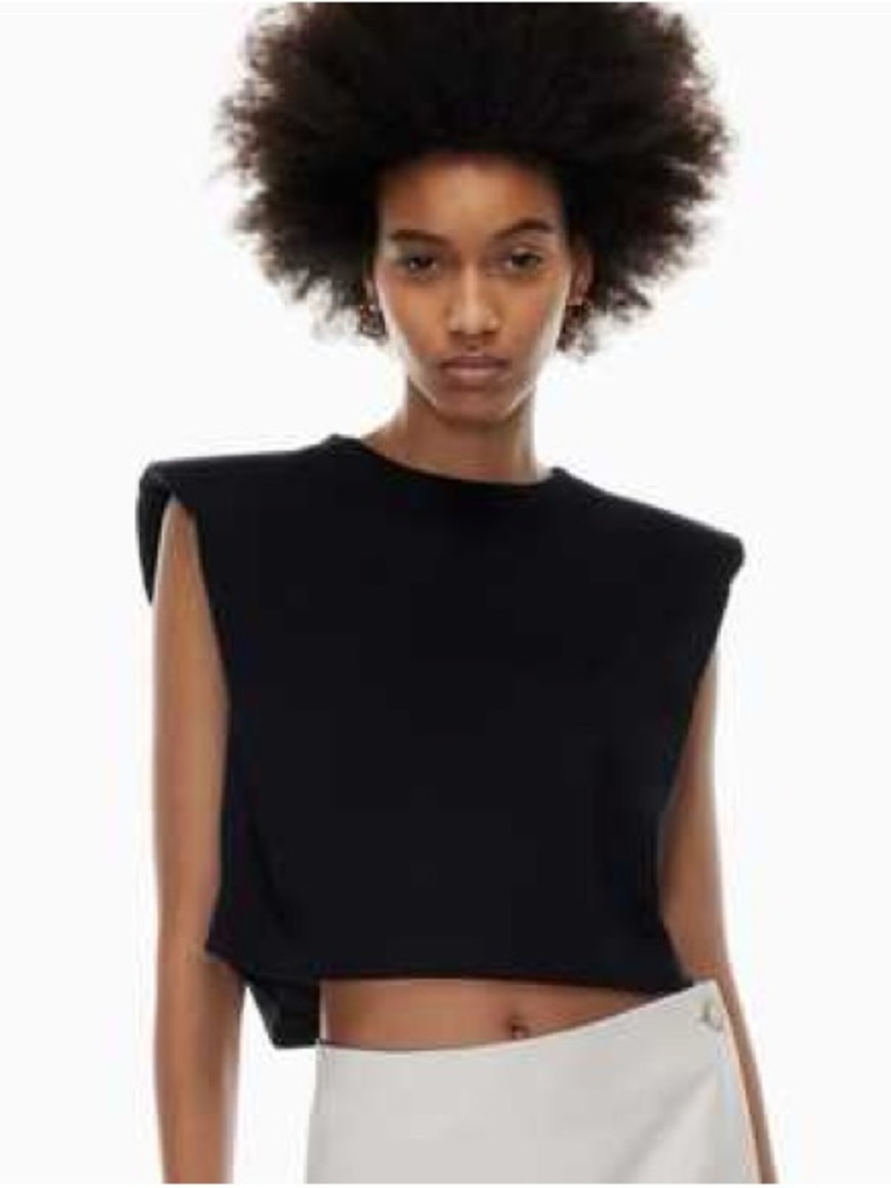 Aritzia Babaton Shoulder Pad Cropped Tank Black Cotton Jersey Sz M